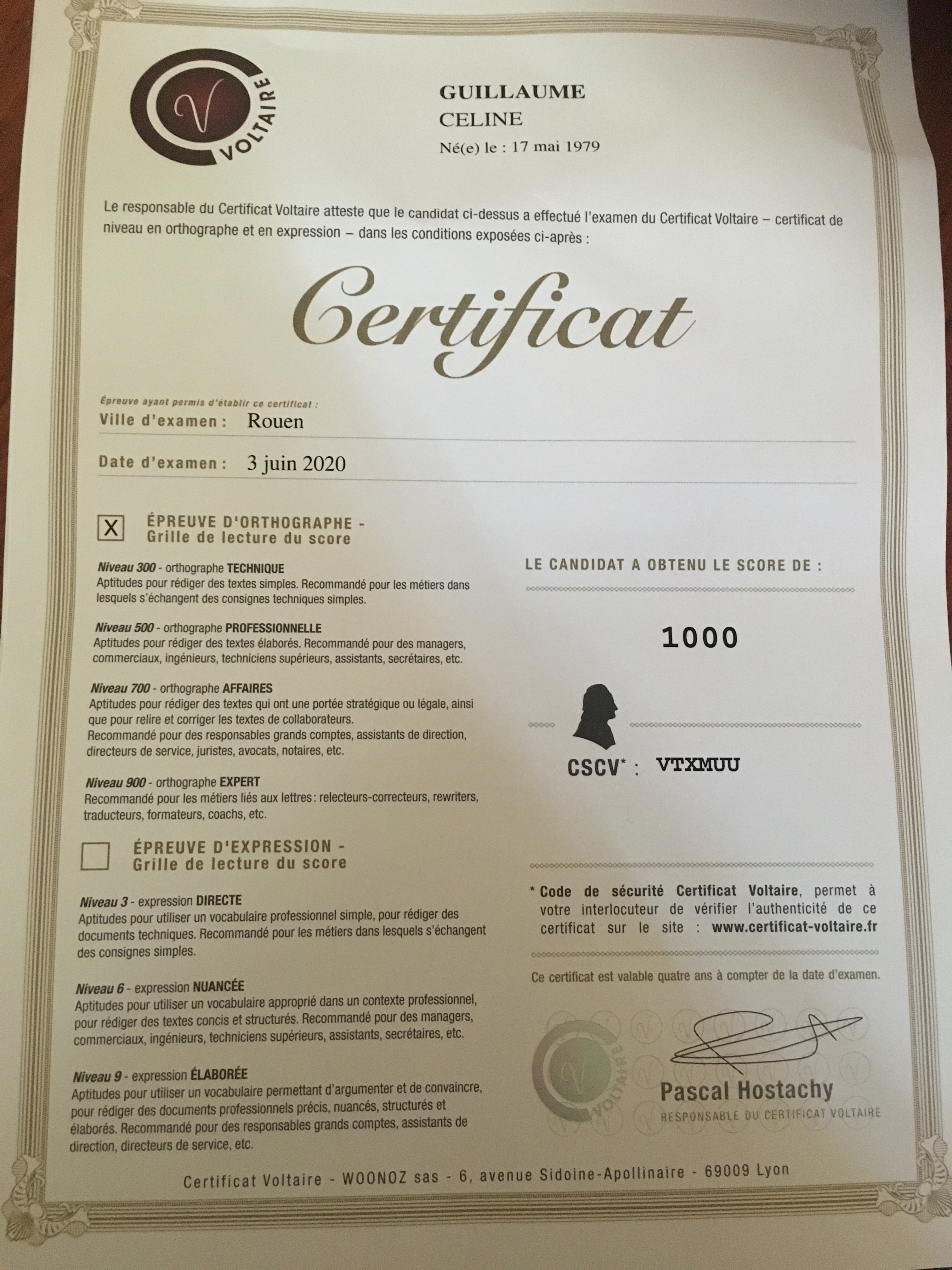 Certificat Voltaire